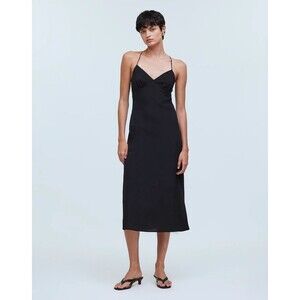 Madewell Sz 0 Layton Midi Slip Dress Black Cami Criss Cross Back Classicore NWT